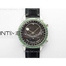 3E공장 파텍필립 6104P 문 그린다이아몬드배젤 블랙다이얼 블랙가죽스트랩 6104P Moon SS 3EF Best Edition Black Dial Green T Diamond Bezel on Black Leather Strap A240