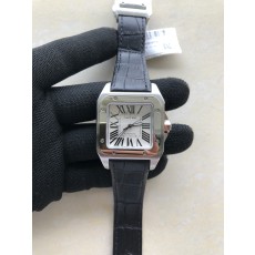 V6공장 까르띠에 산토스100 미디움 스틸 화이트다이얼 가죽스트랩