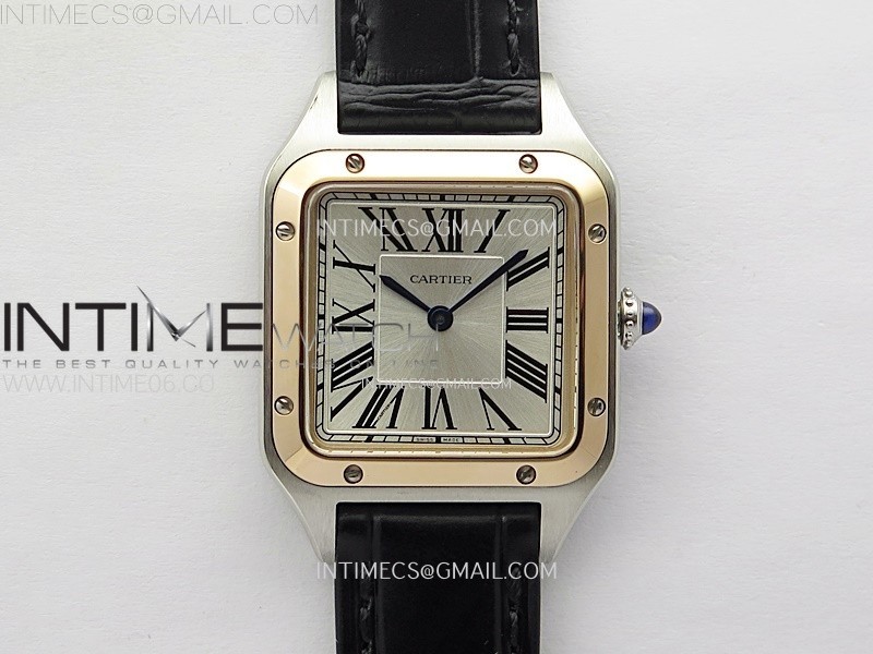 F1공장 까르띠에 산토스 뒤몽 38mm 로즈골드콤비 실버다이얼 블랙가죽스트랩 Santos Dumont 38mm SS/RG F1F Best Edition Silver Dial on Black Leather Strap Quartz