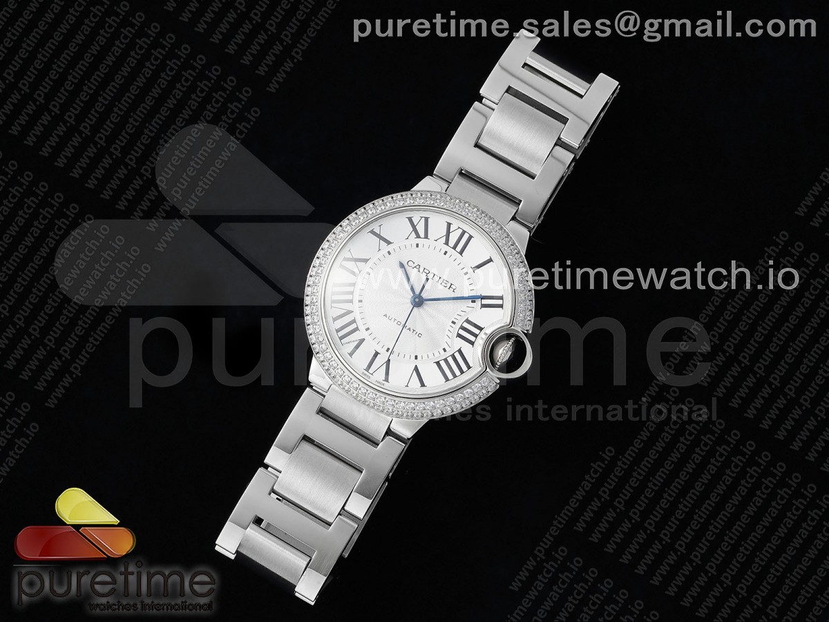 AF공장 까르띠에 발롱블루 36mm 화이트다이얼 2라인 다이아몬드베젤 브레이슬릿 Ballon Bleu 36mm AF 1:1 Best Edition White Dial 2 Line Diamonds Bezel on SS Bracelet NH05B