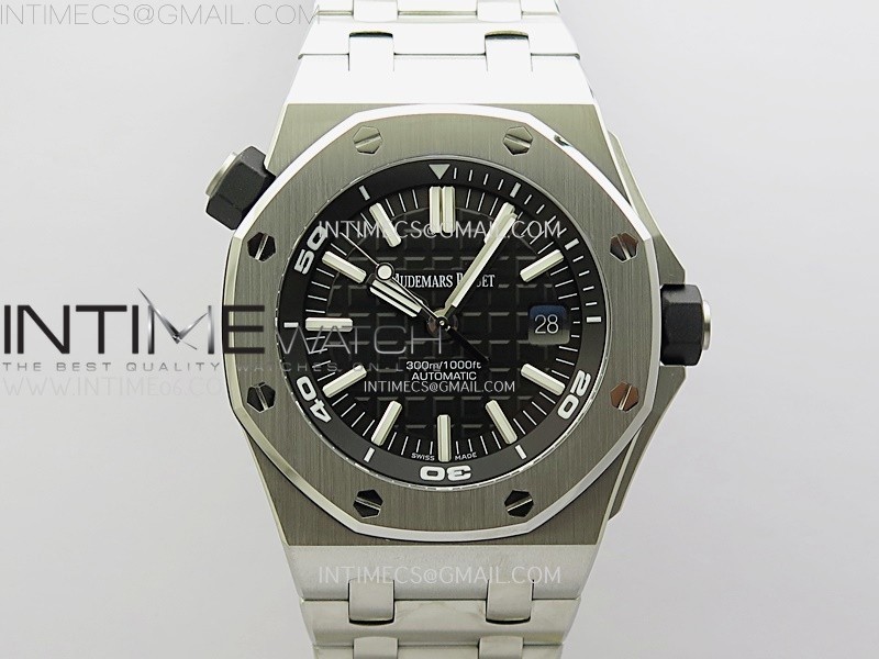 APS공장 오데마피게 로얄오크오프쇼어 다이버 15710 스틸 블랙다이얼 브레이슬릿 Royal Oak Offshore Diver 15710 APSF 1:1 Best Edition Black Dial on SS Bracelet SA3120 Super Clone