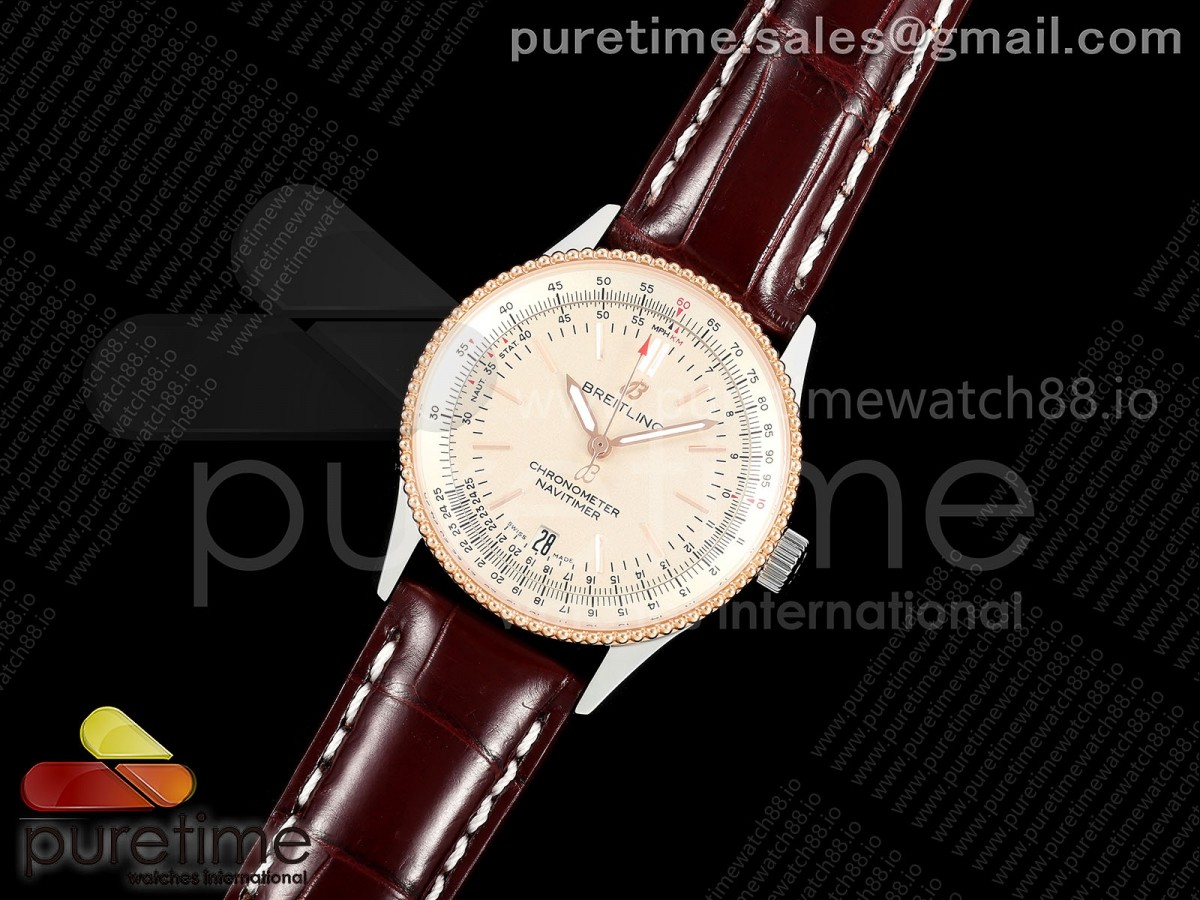 TF공장 브라이틀링 내비타이머 38 크림다이얼 브라운가죽스트랩 Navitimer 38 Date SS TF 1:1 Best Edition Cream Dial RG Bezel on Brown Leather Strap A2824