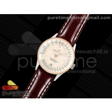 TF공장 브라이틀링 내비타이머 38 크림다이얼 브라운가죽스트랩 Navitimer 38 Date SS TF 1:1 Best Edition Cream Dial RG Bezel on Brown Leather Strap A2824