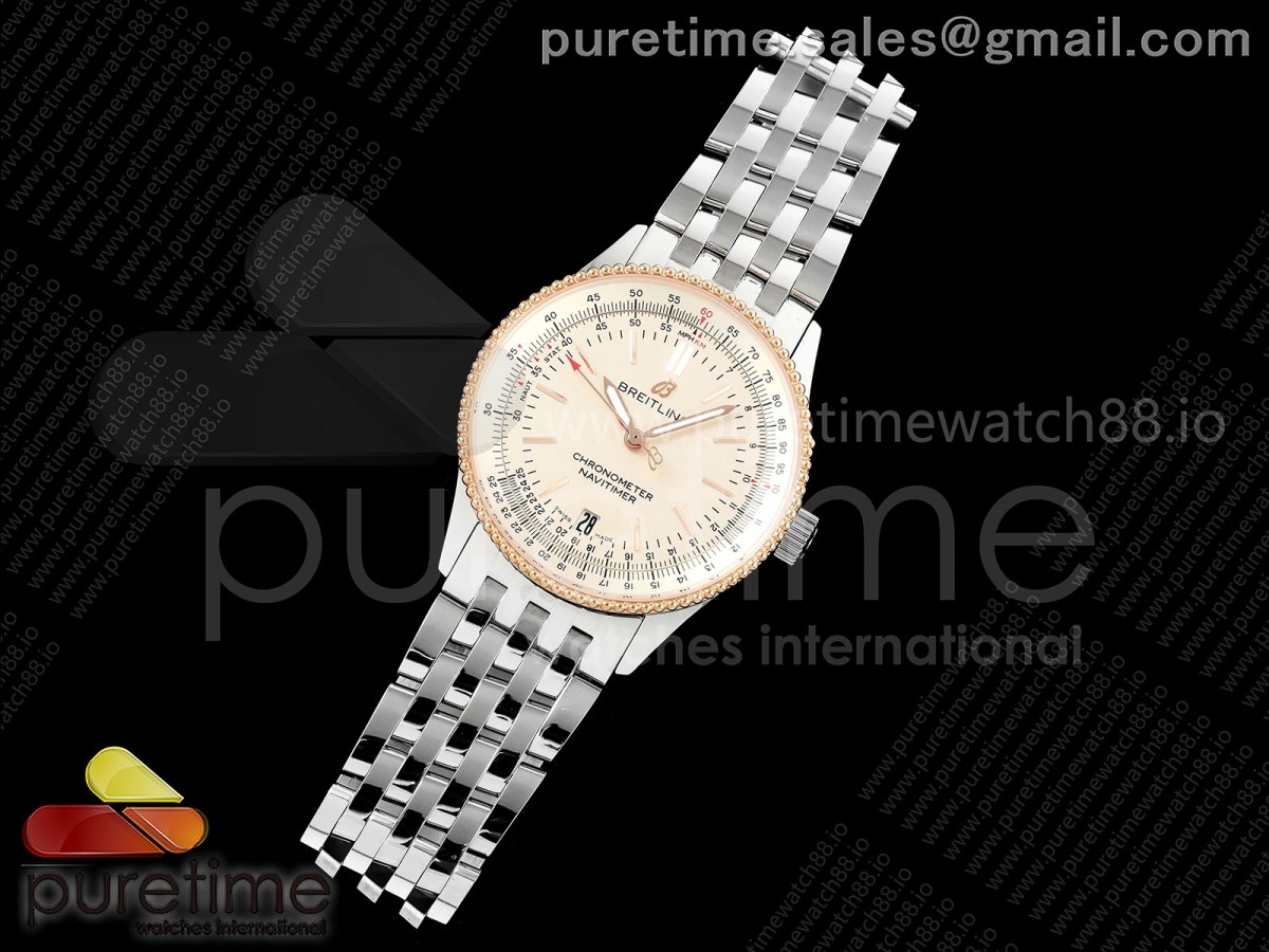 TF공장 브라이틀링 내비타이머 38 크림다이얼 브레이슬릿 Navitimer 38 Date SS TF 1:1 Best Edition Cream Dial RG Bezel on SS Bracelet A2824