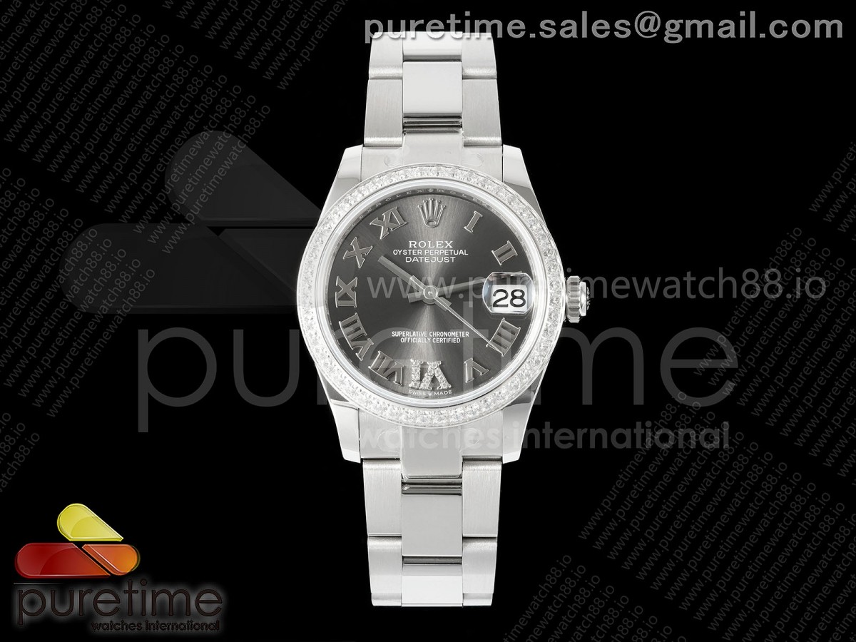 AR공장 롤렉스 레이디 데이저스트 31 그레이다이얼 로만인덱스 다이아몬드베젤 오이스터브레이슬릿 DateJust 31 SS ARF 1:1 Best Edition Gray Roman Dial Diamonds Bezel on Oyster Bracelet ETA2688