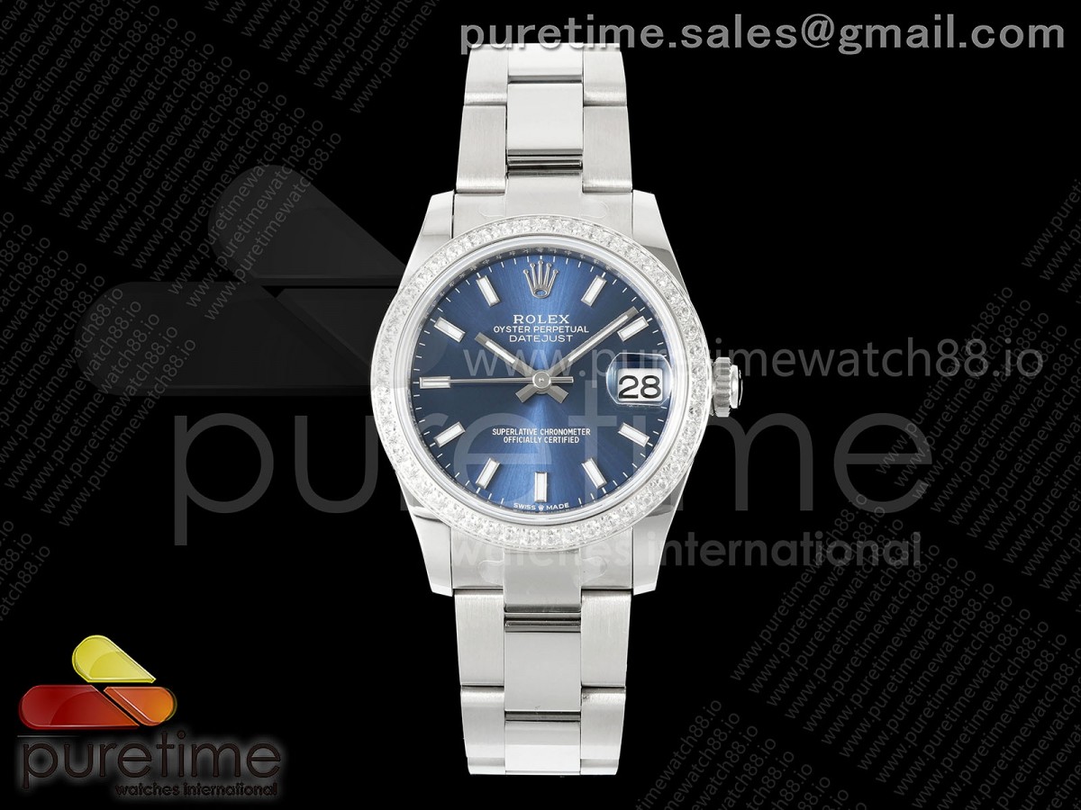 AR공장 롤렉스 레이디 데이저스트 31 블루다이얼 다이아몬드베젤 오이스터브레이슬릿 DateJust 31 SS ARF 1:1 Best Edition Blue Stick Dial Diamonds Bezel on Oyster Bracelet ETA2688
