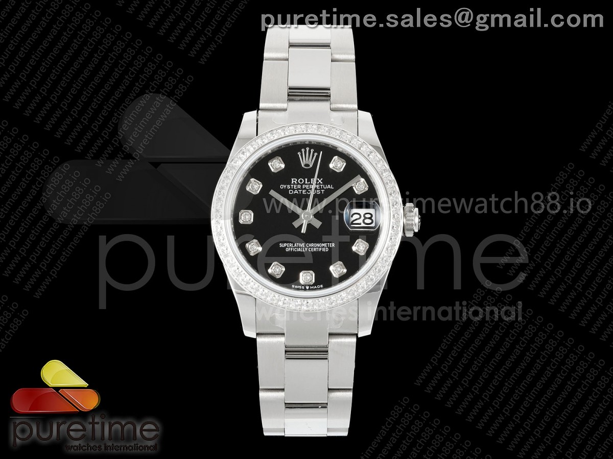 AR공장 롤렉스 레이디 데이저스트 31 블랙다이얼 텐포인트 다이아몬드베젤 오이스터브레이슬릿 10P DateJust 31 SS ARF 1:1 Best Edition Black Diamonds Dial Diamonds Bezel on Oyster Bracelet ETA2688