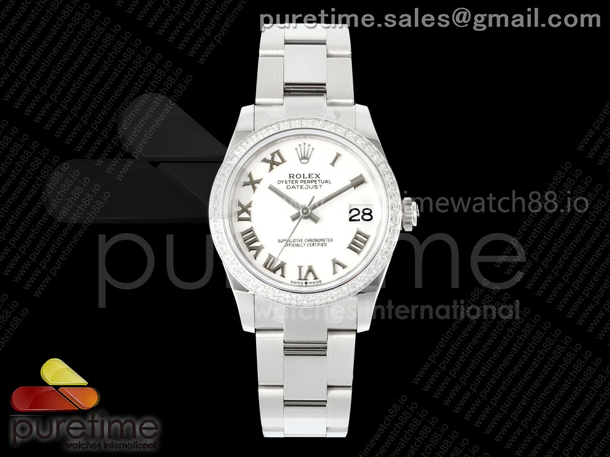 AR공장 롤렉스 레이디 데이저스트 31 화이트다이얼 로만인덱스 다이아몬드베젤 오이스터브레이슬릿 DateJust 31 SS ARF 1:1 Best Edition White Roman Dial Diamonds Bezel on Oyster Bracelet ETA2688