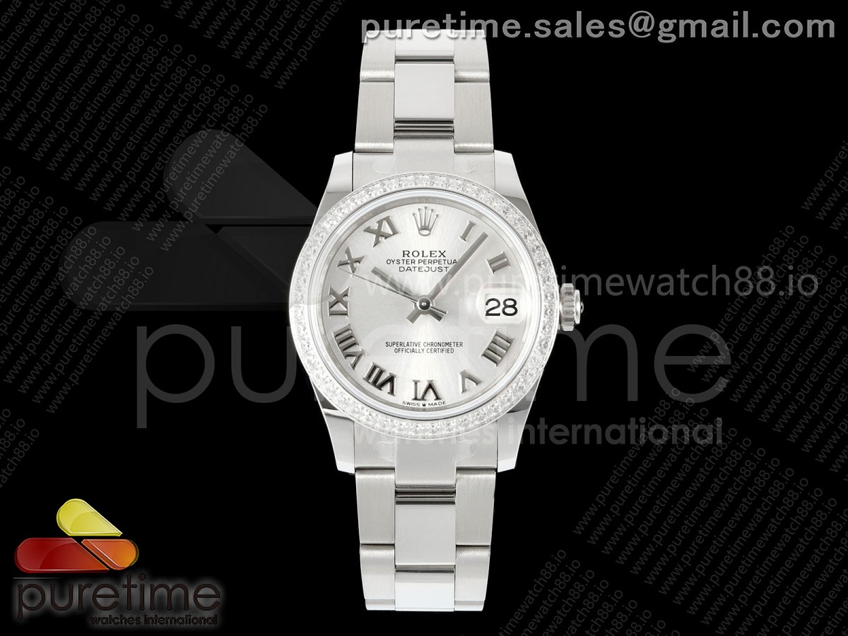 AR공장 롤렉스 레이디 데이저스트 31 실버다이얼 로만인덱스 다이아몬드베젤 오이스터브레이슬릿 DateJust 31 SS ARF 1:1 Best Edition Silver Roman Dial Diamonds Bezel on Oyster Bracelet ETA2688