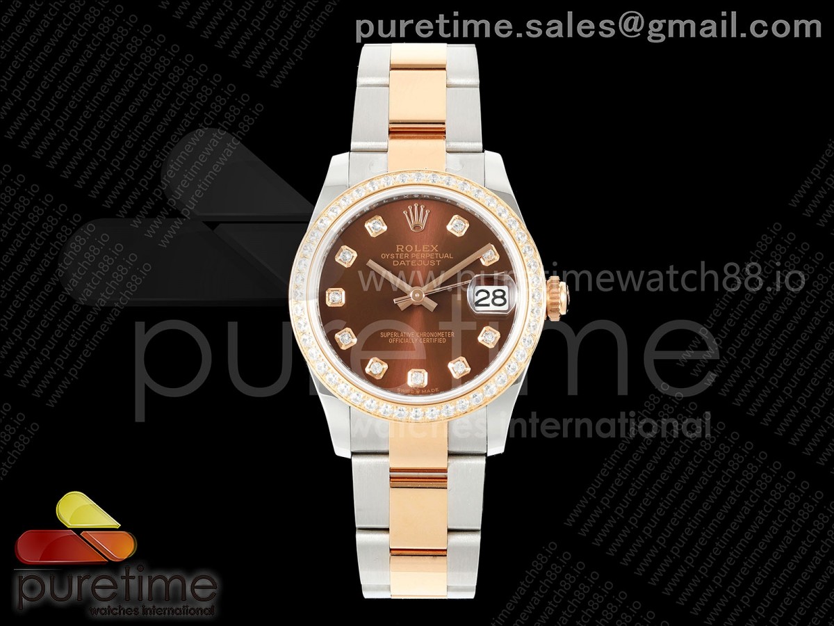 AR공장 롤렉스 레이디 데이저스트 31 로즈골드콤비 브라운다이얼 텐포인트 다이아몬드베젤 오이스터브레이슬릿 10P DateJust 31 SS/RG ARF 1:1 Best Edition Brown Diamonds Dial Diamonds Bezel on Oyster Bracelet ETA2688