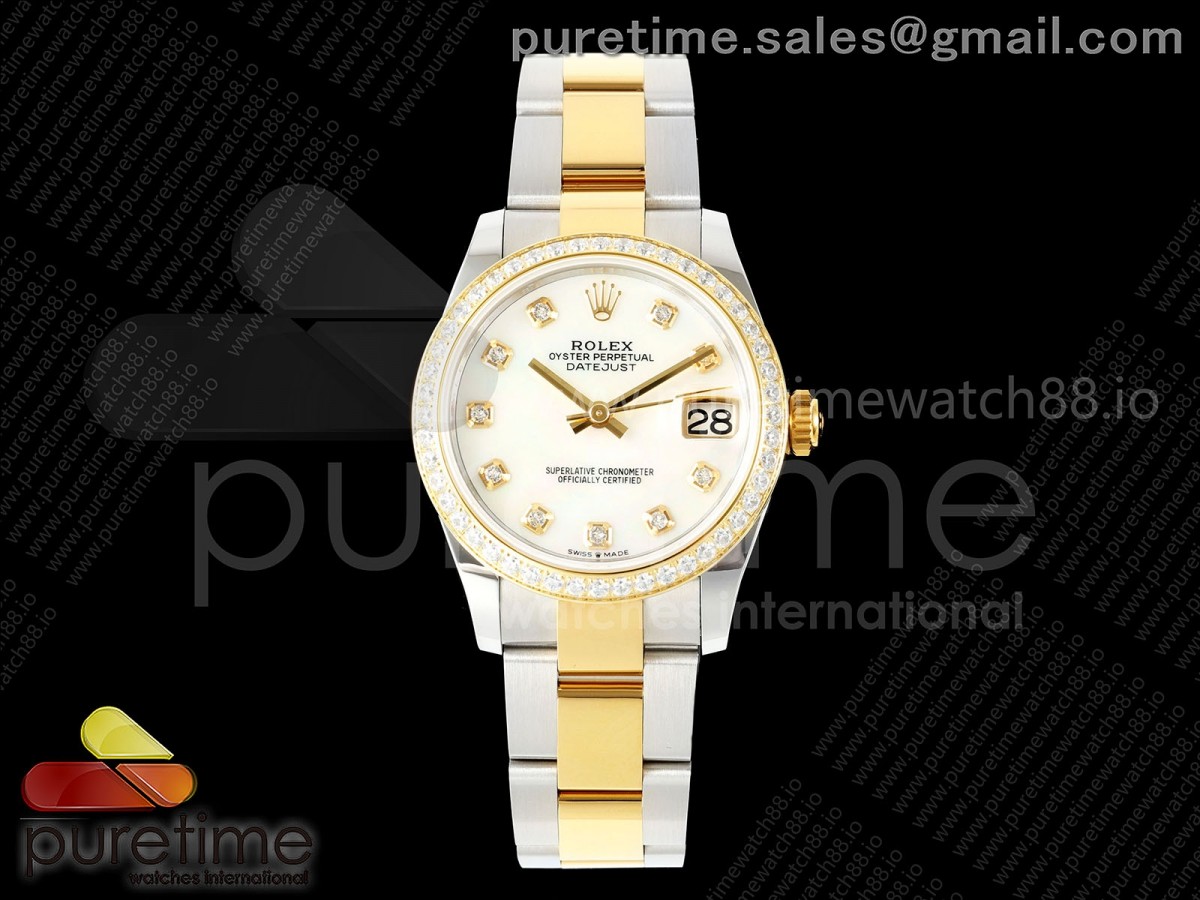 AR공장 롤렉스 레이디 데이저스트 31 옐로우골드콤비 자개다이얼 텐포인트 다이아몬드베젤 오이스터브레이슬릿 10P DateJust 31 SS/YG ARF 1:1 Best Edition White MOP Diamonds Dial Diamonds Bezel on Oyster Bracelet ETA2688