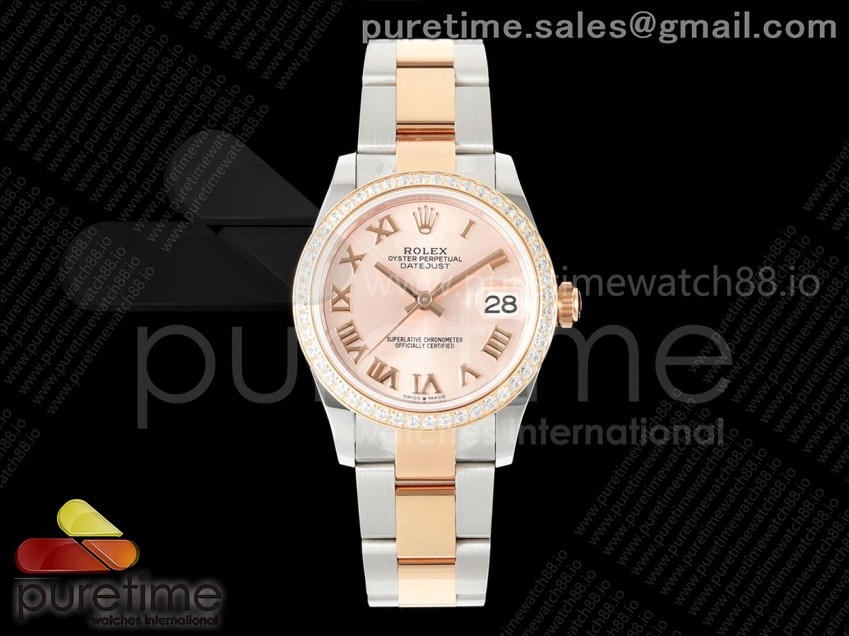 AR공장 롤렉스 레이디 데이저스트 31 로즈골드콤비 핑크다이얼 로만인덱스 다이아몬드베젤 오이스터브레이슬릿 DateJust 31 SS/RG ARF 1:1 Best Edition Pink Roman Dial Diamonds Bezel on Oyster Bracelet ETA2688