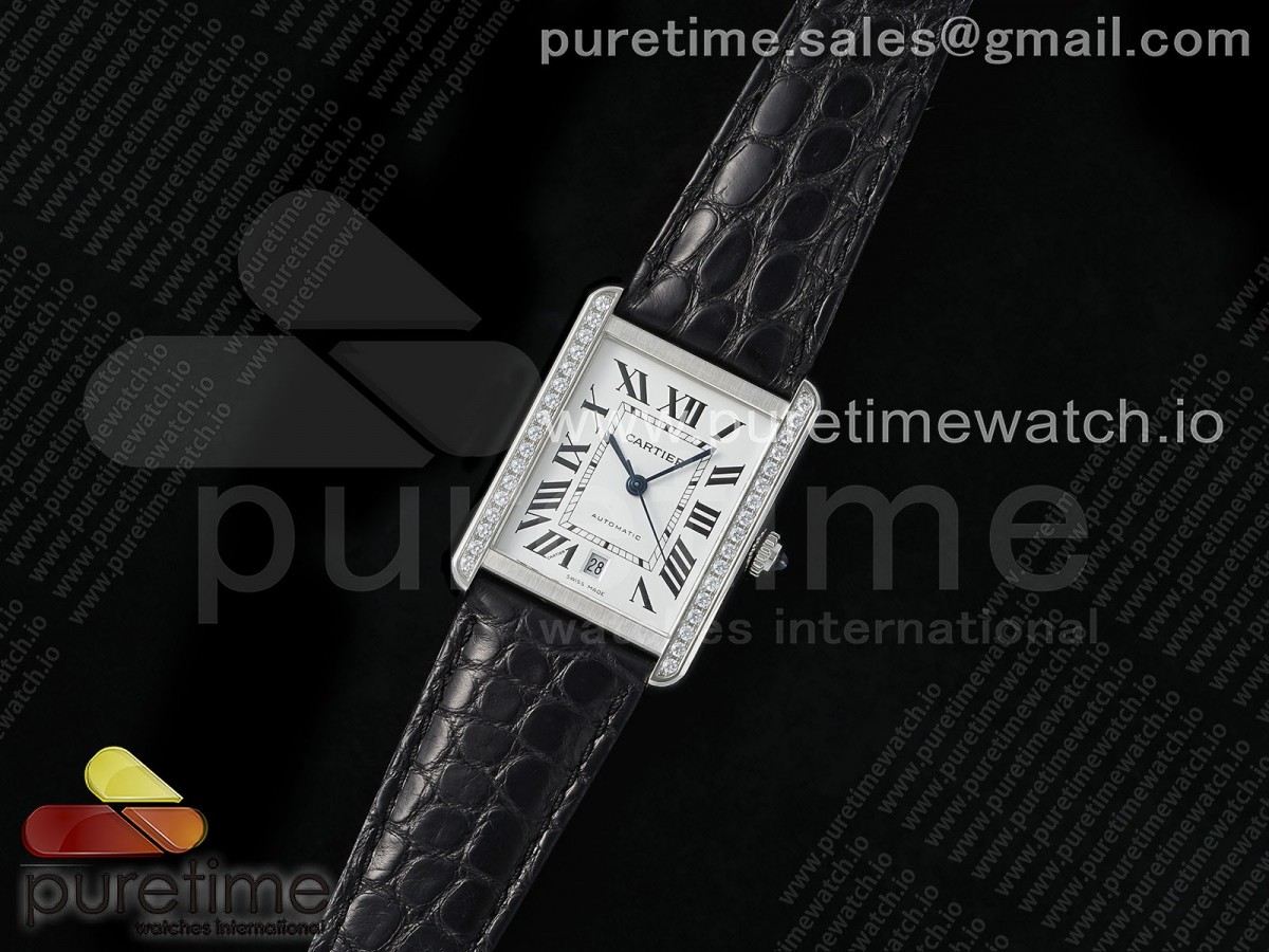 AF공장 까르띠에 탱크솔로 31mm 스틸 다이아몬드베젤 화이트다이얼 악어가죽스트랩