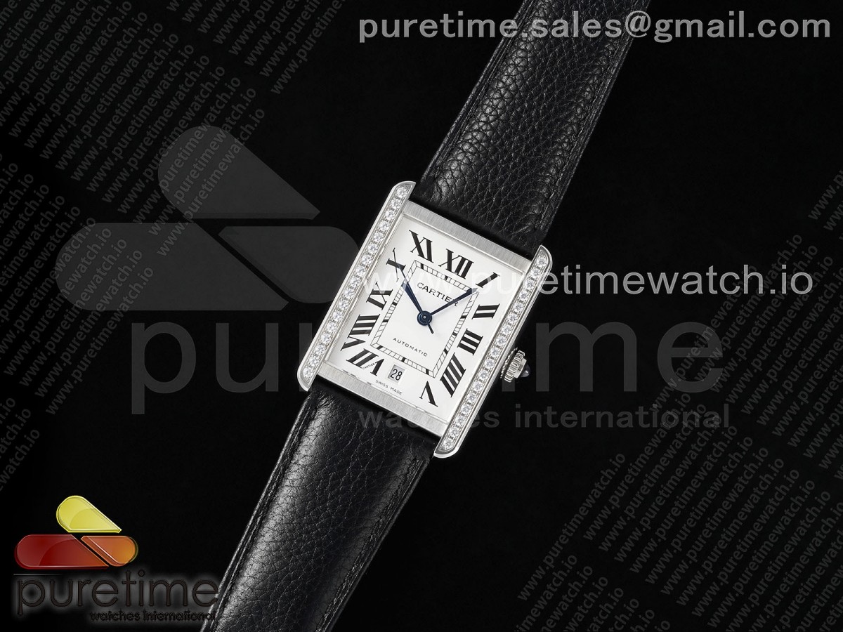 AF공장 까르띠에 탱크솔로 31mm 스틸 다이아몬드베젤 화이트다이얼 가죽스트랩