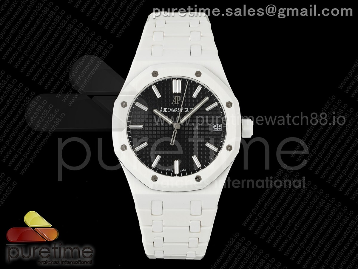 APS공장 오데마피게 로얄오크 15500 블랙다이얼 화이트세라믹브레이슬릿 Royal Oak 15500 White Ceramic APSF 1:1 Best Edition Black Dial on White Ceramic Bracelet SA4302 Super Clone