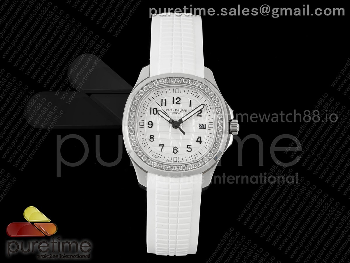 PP공장 파텍필립 아쿠아넛 5267 화이트다이얼 다이아몬드베젤 화이트러버스트랩 Aquanaut 5267 SS PPF 1:1 Best Edition White Textured Dial on White Rubber Strap Ronda Quartz