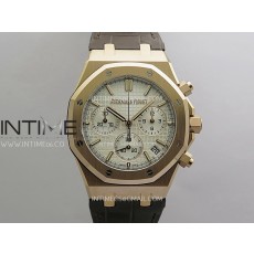 [26.01 UP] DD공장 오데마피게 로얄오크 크로노그래프 26240 로즈골드금통 화이트다이얼 가죽스트랩 텅스텐 Royal Oak Chrono 26240 RG Gain Weight V2 DDF 1:1 Best Edition Silver Dial On Brown Leather Strap Super Clone DD4401 (SW Dial)